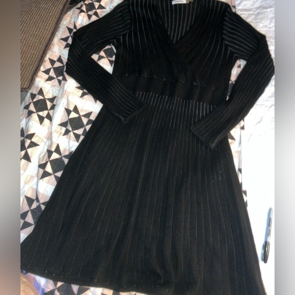 CALVIN KLEIN Long Dress Ladies Sz L Black Sweater ribbedKnit Classic designer NM - Picture 3 of 7